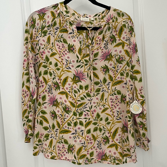 NWT Reese 100% Silk Blouse Pepper Hall Thistle. Floral coastal. 13 - Picture 2 of 11